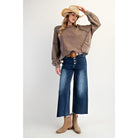 Women's Cut Out Mineral Washed Pullover ET23226-C - Crazy House Western Wear