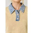 Women's Denim Collar Washed Polo Shirt 61239