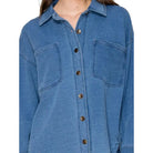Women's Denim Collared Long Sleeve Button Top IJ-10035