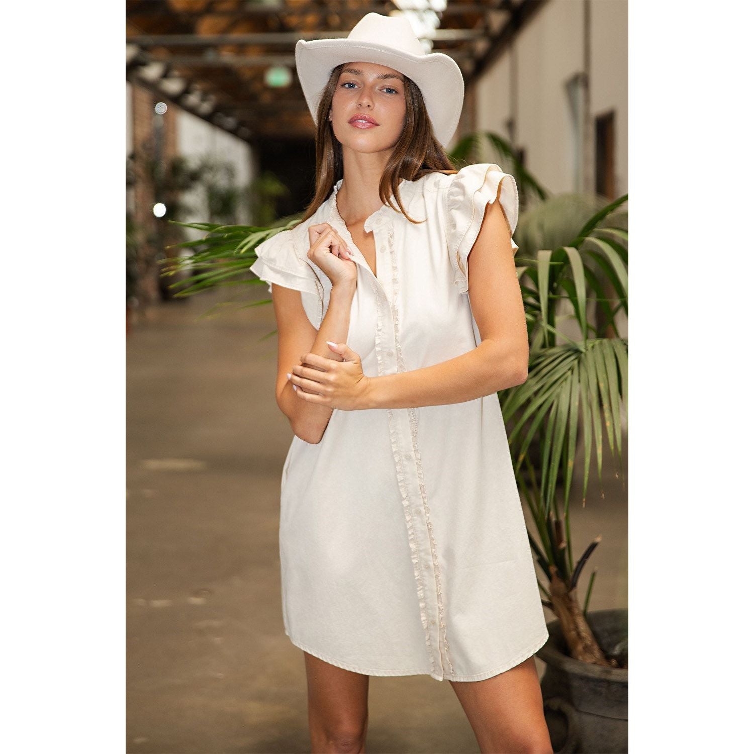 Women's ee:some Snow Washed Button Down Mini Dress DK14205 - Crazy House Western Wear