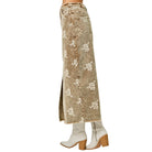 Women's Embroidered Front Slit Corduroy Skirt 61145