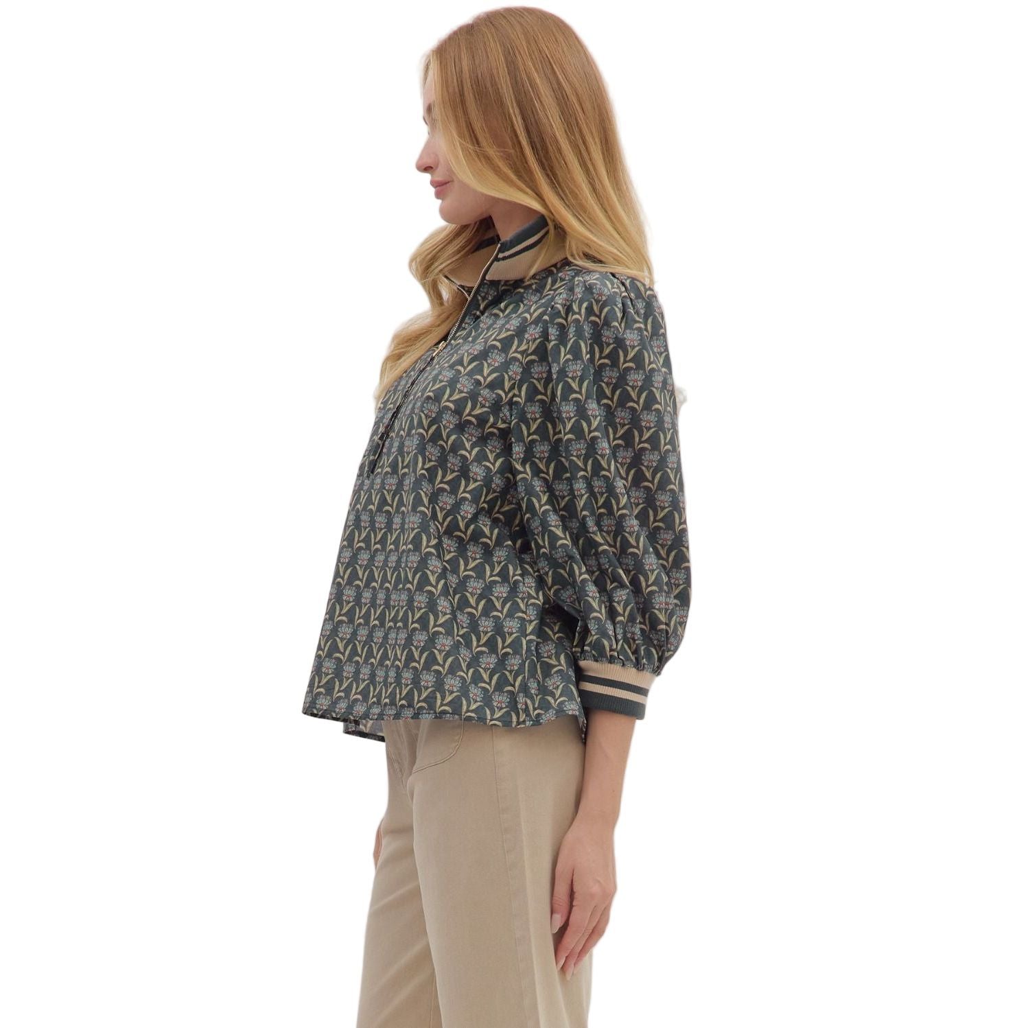 Women's Entro Floral Print 3/4 Puff Sleeve Top