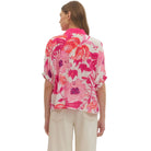 Women's Entro Fuchsia Floral Short Sleeve Button Up Blouse T30783