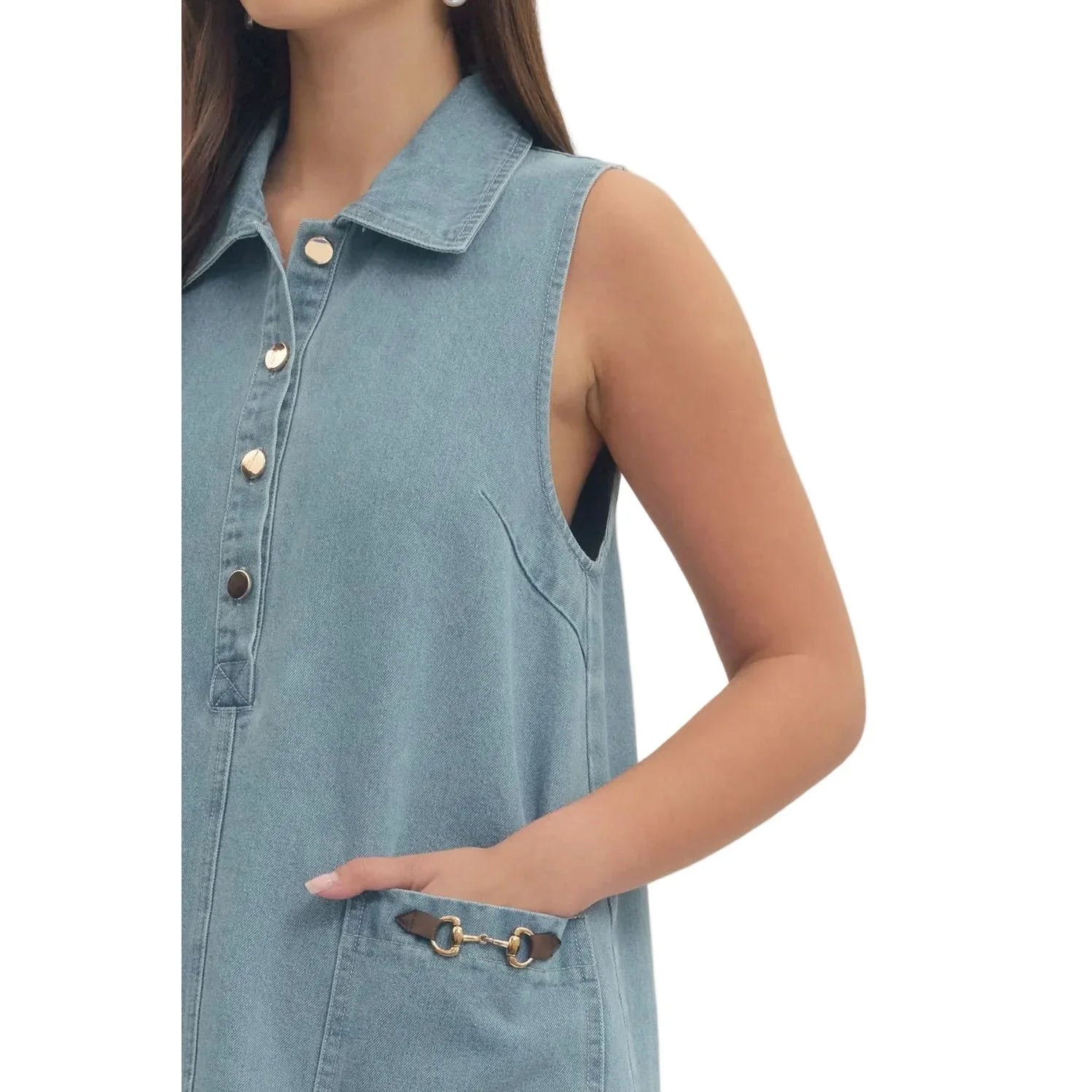 Women's Entro Light Blue Denim Sleeveless Mini Dress D31109 – Crazy House Western Wear