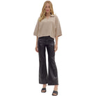Women's Entro Stone Solid Sleeve Knit V-neck Top