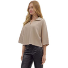 Women's Entro Stone Solid Sleeve Knit V-neck Top