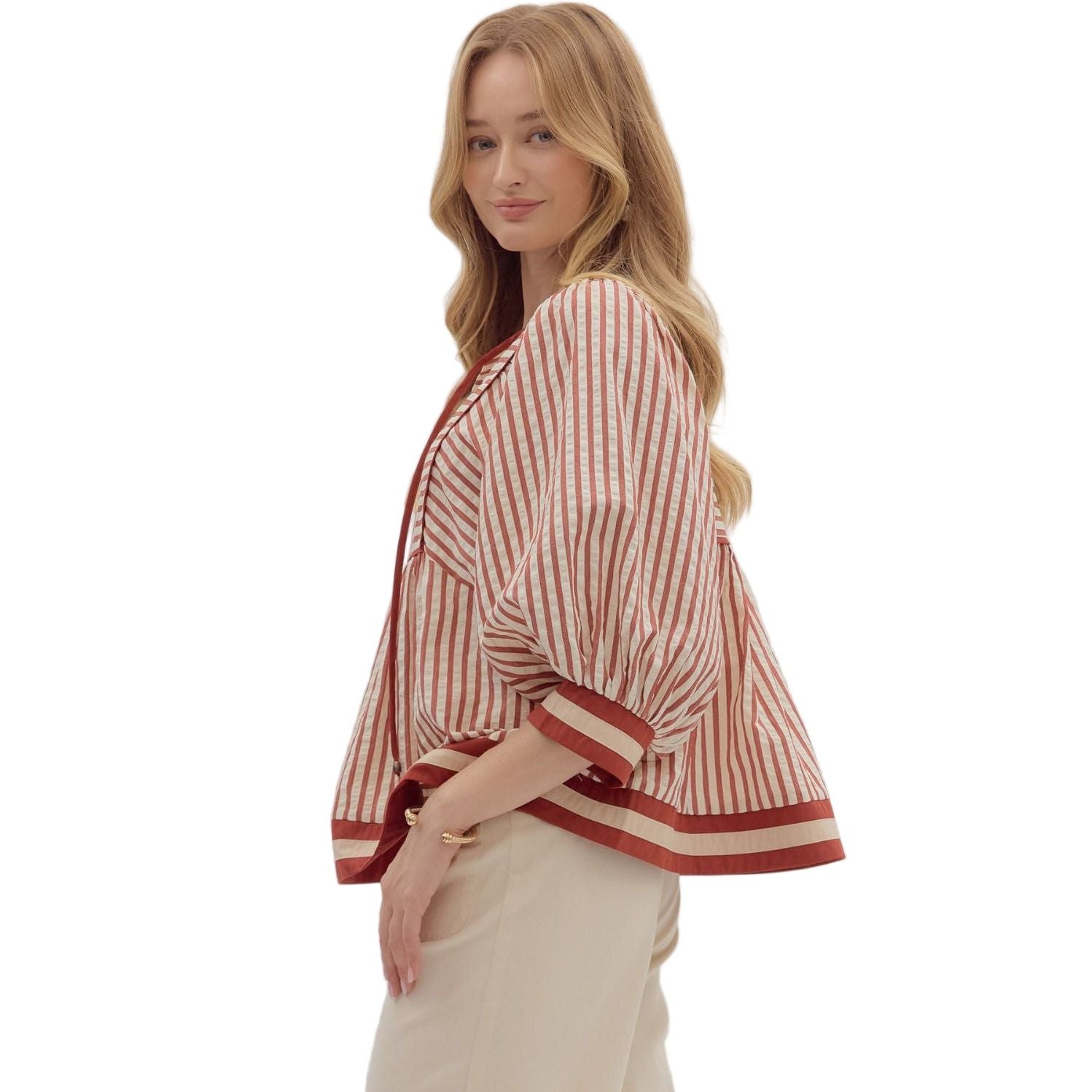 Women's Entro Striped Pattern Blouse T27889