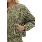 Women's Entro Textured Long Sleeve Zip Up Olive Jacket J27996