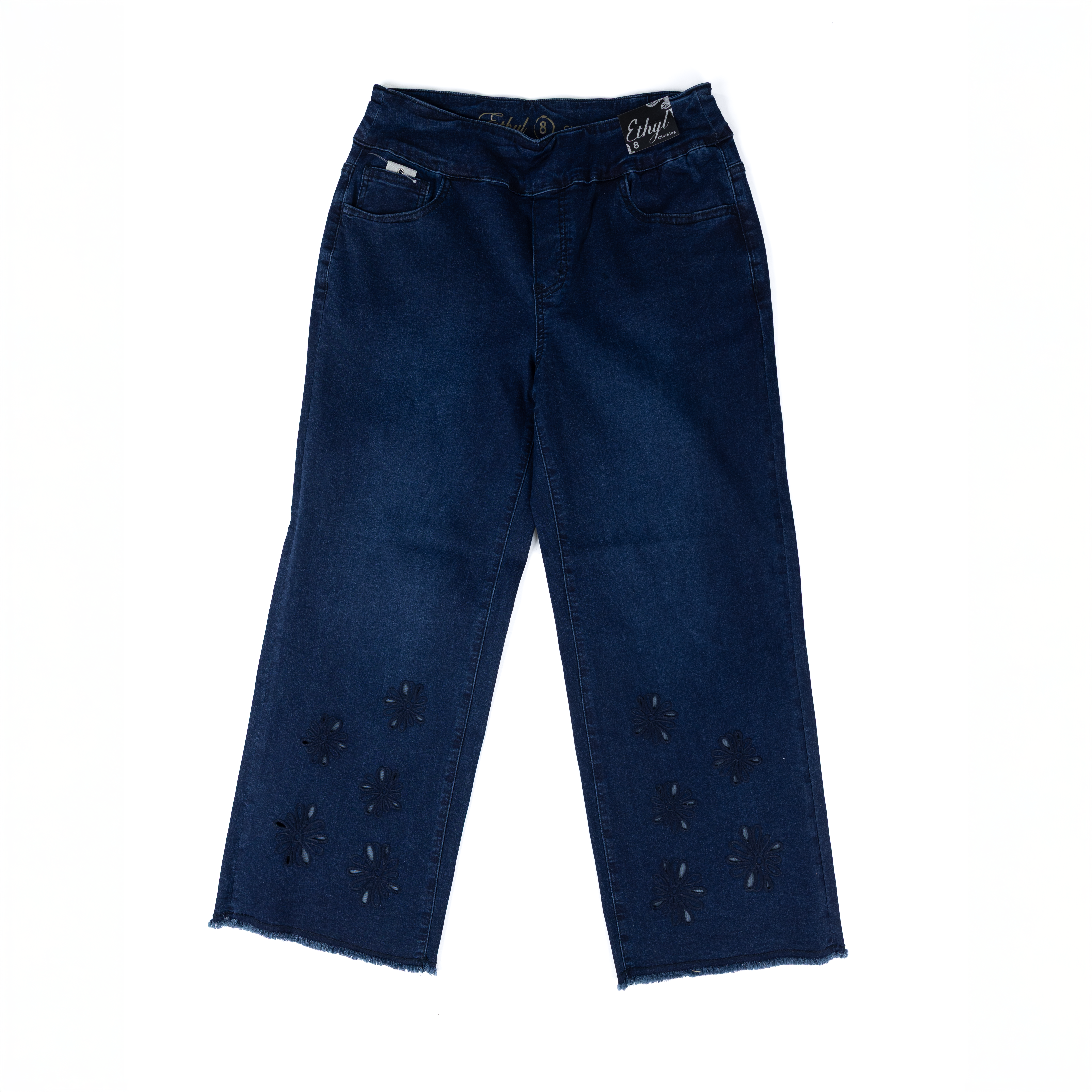 Women's Ethyl Dark Wash Pants with Cut Out Flowers P601MWE