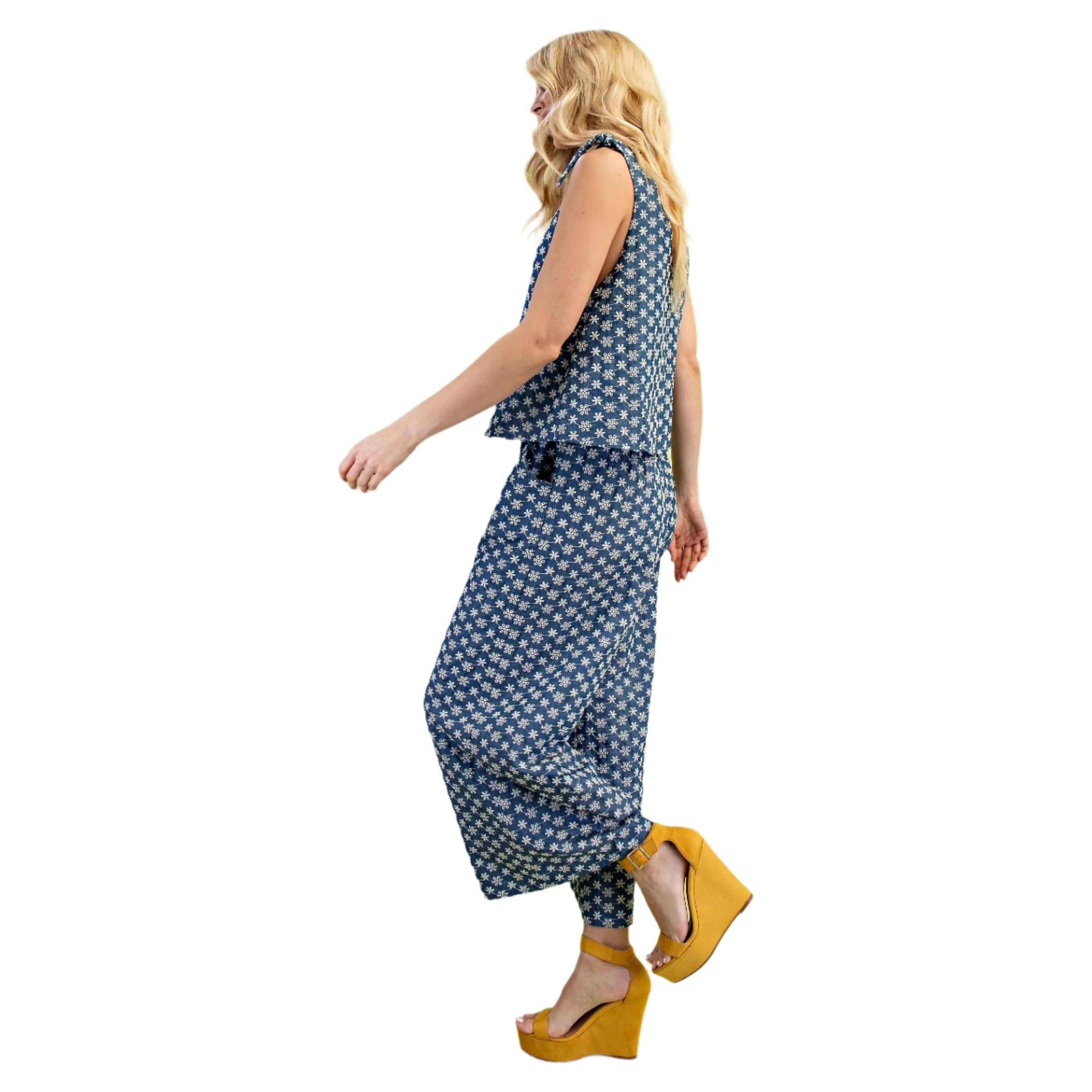 Women's Floral Embroidered Denim Set Illusion Jumpsuit TG1640 - Crazy House Western Wear