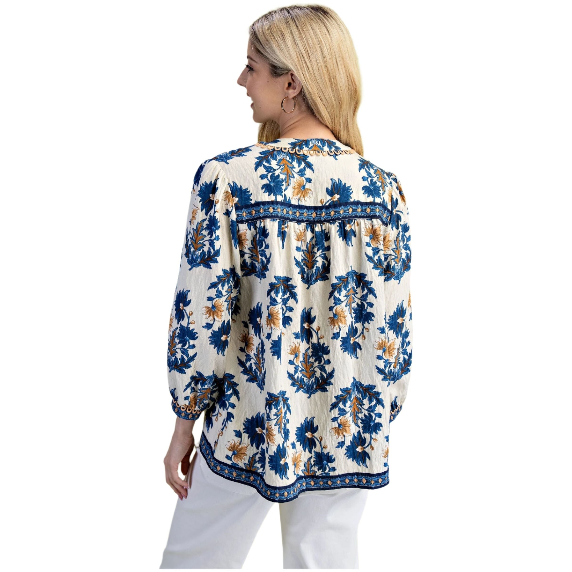 Women's Floral Fall Print 3/4 Length Sleeve Blouse TG1859 - Crazy House Western Wear