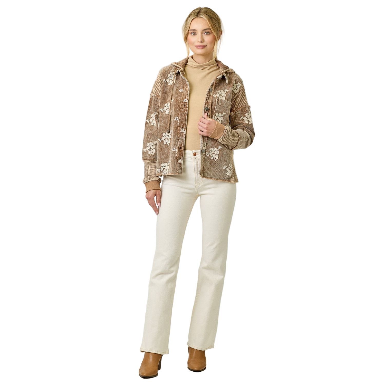 Women's Flower Embroidery Hoodie Jacket 60828