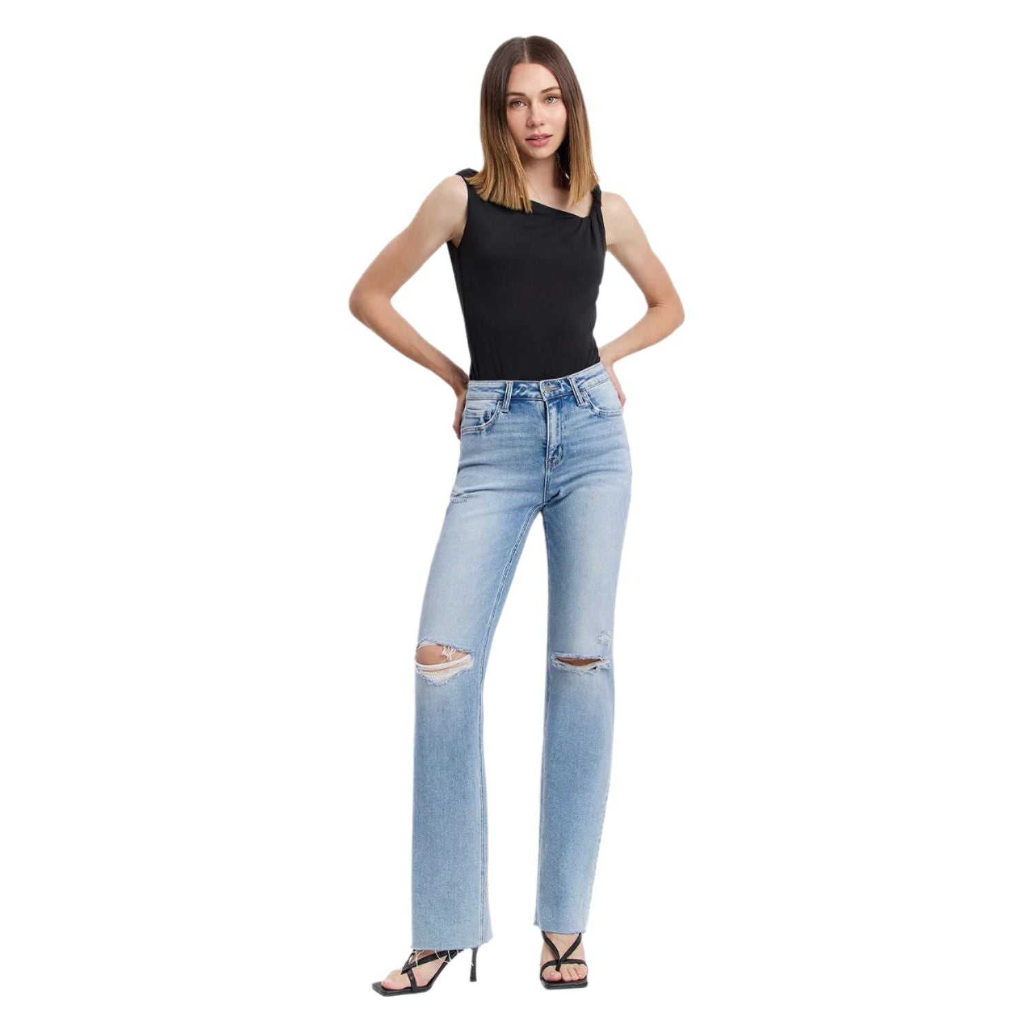 Women's Flying Monkey High Rise Distressed Slim Wide Jeans F5781 - Crazy House Western Wear