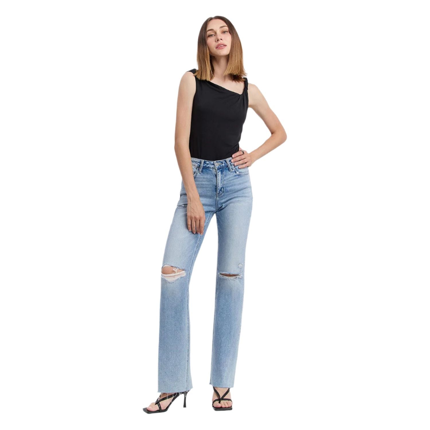 Women's Flying Monkey High Rise Distressed Slim Wide Jeans F5781 - Crazy House Western Wear