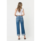 Women's Flying Monkey High Rise Medium Dark Wash Cuffed Slim Wide Jeans F5992