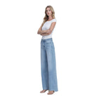 Women's Flying Monkey High Rise Medium Light Wash Raw Hem Wide Jeans F9053