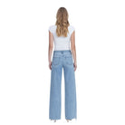 Women's Flying Monkey High Rise Medium Light Wash Raw Hem Wide Jeans F9053