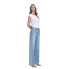 Women's Flying Monkey High Rise Medium Light Wash Raw Hem Wide Jeans F9053