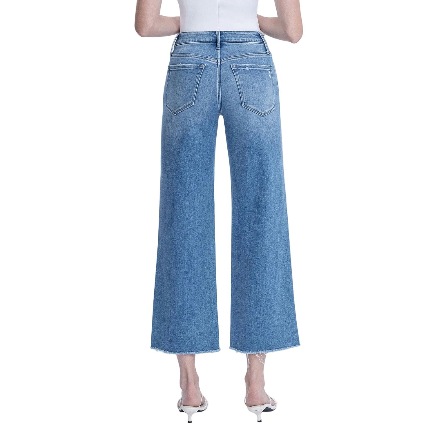 Women's Flying Monkey High Rise Raw Hem Crop Slim Wide Leg Jeans F6046