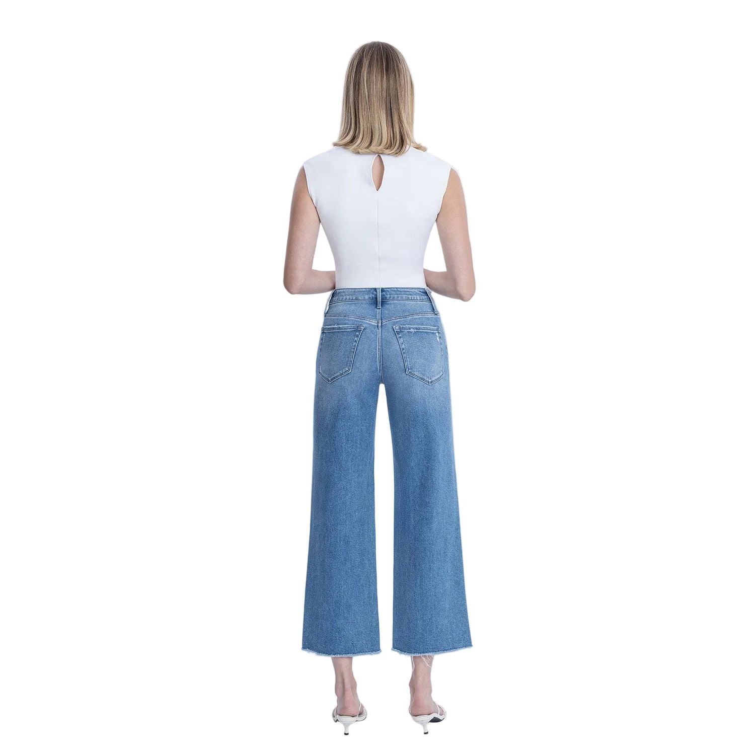 Women's Flying Monkey High Rise Raw Hem Crop Slim Wide Leg Jeans F6046