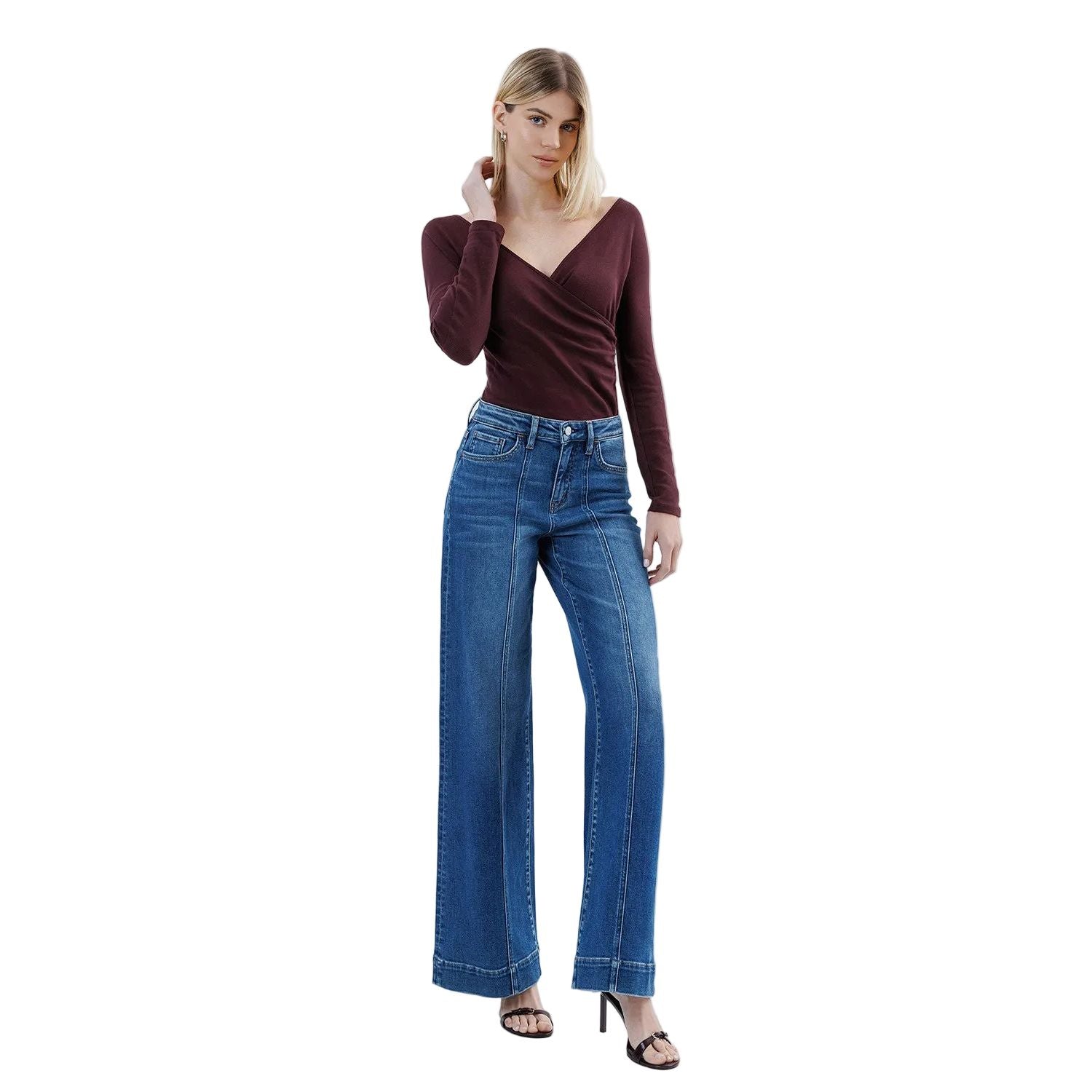 Women's Flying Monkey High Rise Trouser Hem Extreme Wide Leg Jeans F6014