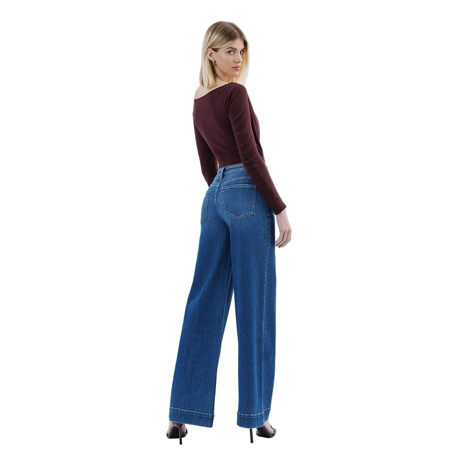 Women's Flying Monkey High Rise Trouser Hem Extreme Wide Leg Jeans F6014