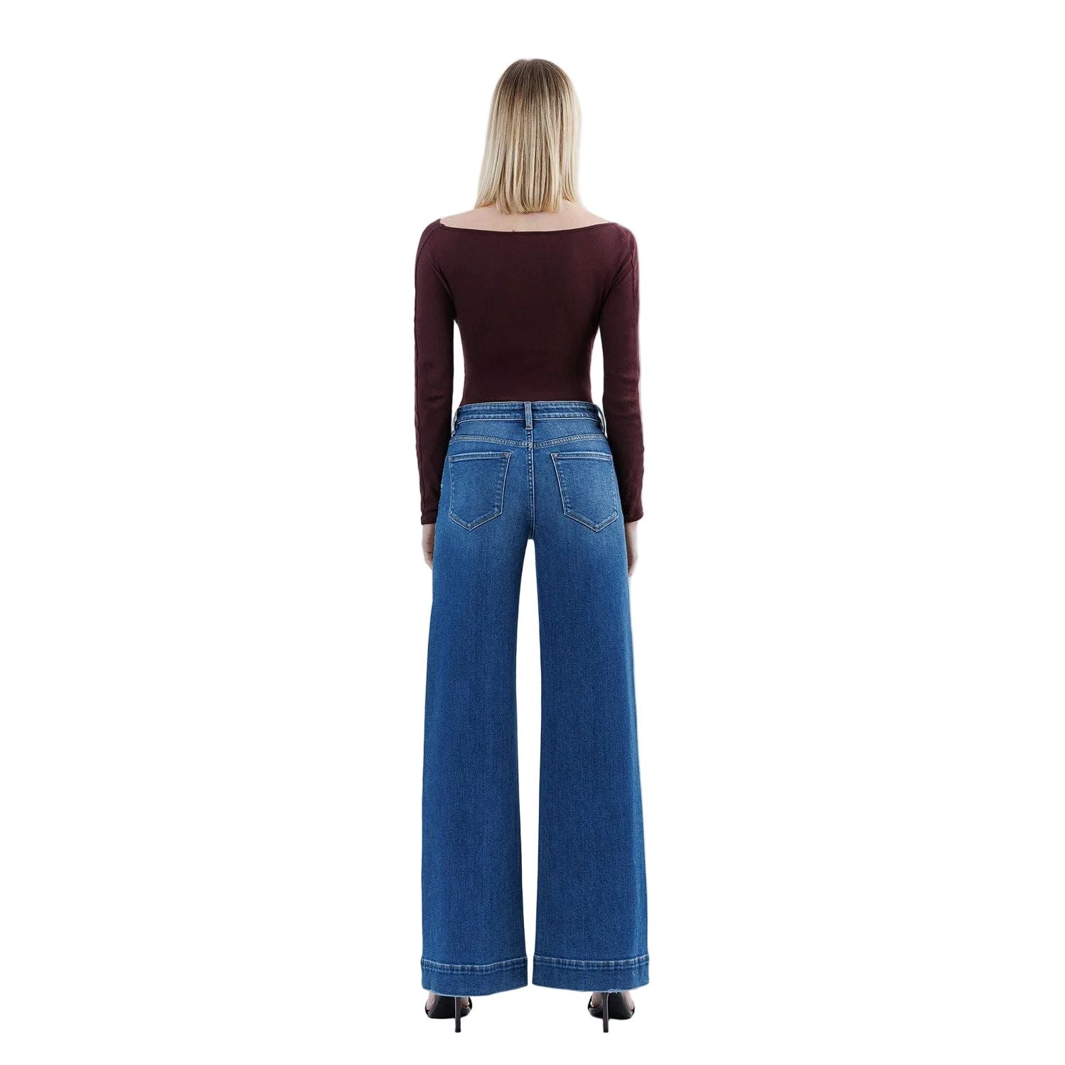 Women's Flying Monkey High Rise Trouser Hem Extreme Wide Leg Jeans F6014