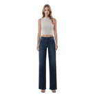 Women's Flying Monkey Mid Rise Full Length Dark Wash Wide Leg Jeans F6334