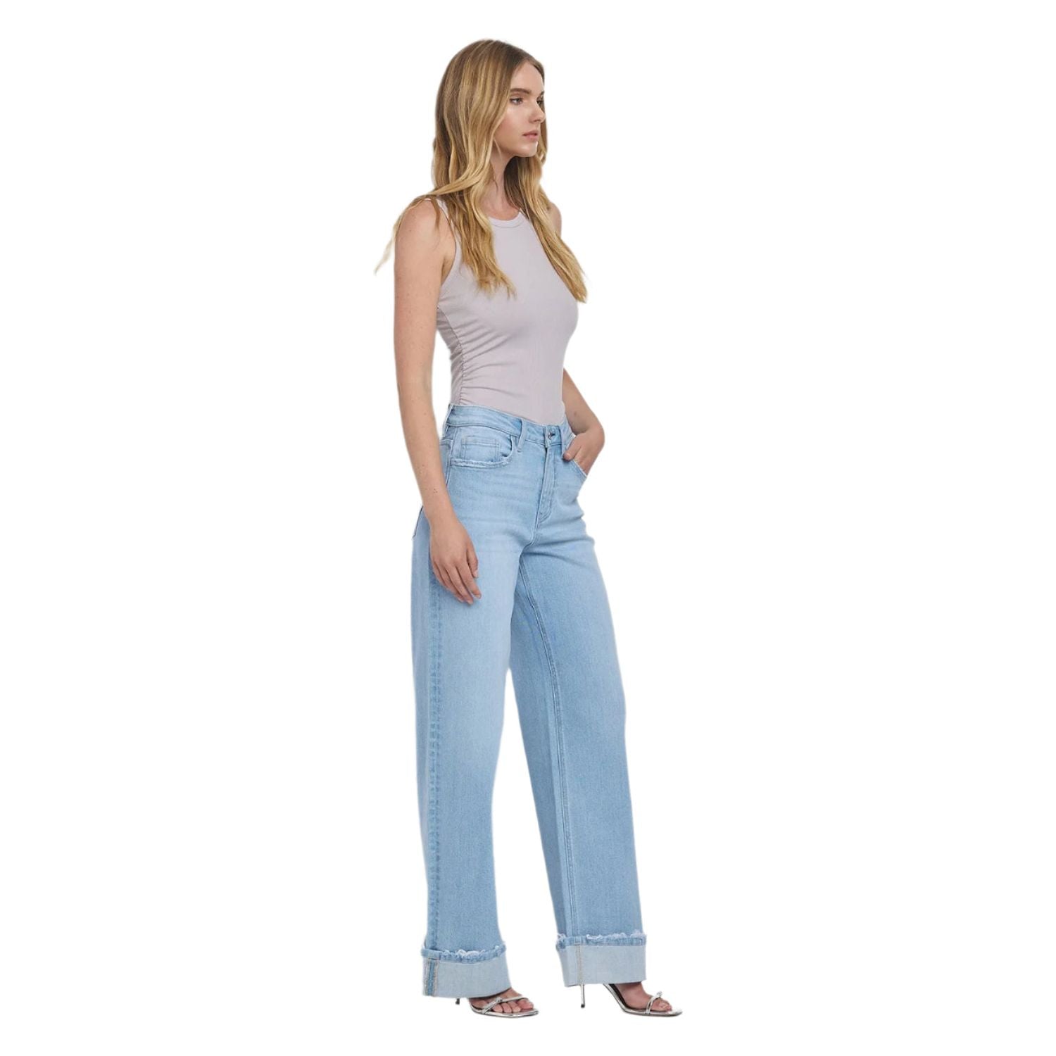 Women's Flying Monkey Super High Rise Cuffed Baggy Wide Jeans F5796 - Crazy House Western Wear