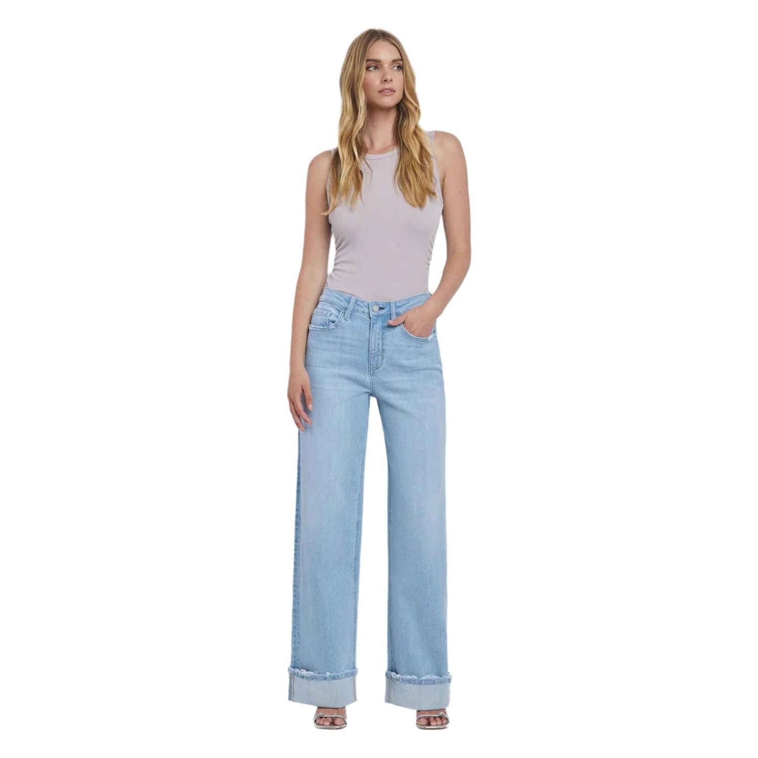 Women's Flying Monkey Super High Rise Cuffed Baggy Wide Jeans F5796 - Crazy House Western Wear