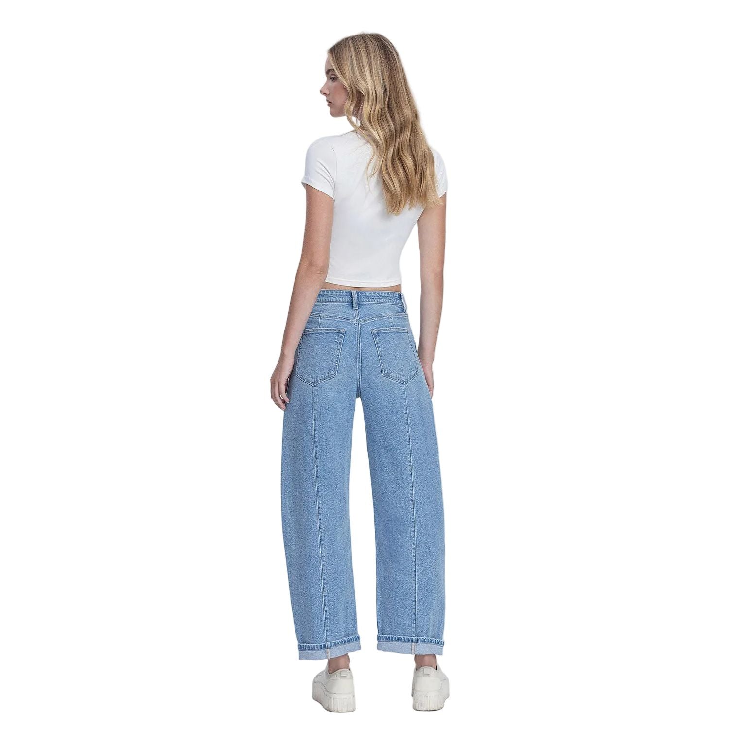 Women's Flying Monkey Super High Rise Patch Pocket Cuffed Barrel Jeans F9134