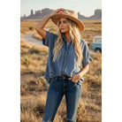 Women's Frayed Trim Denim Button Top SNS2254
