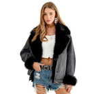 Women's Fur Collard Cuff Over Sized Denim Jacket 15121J