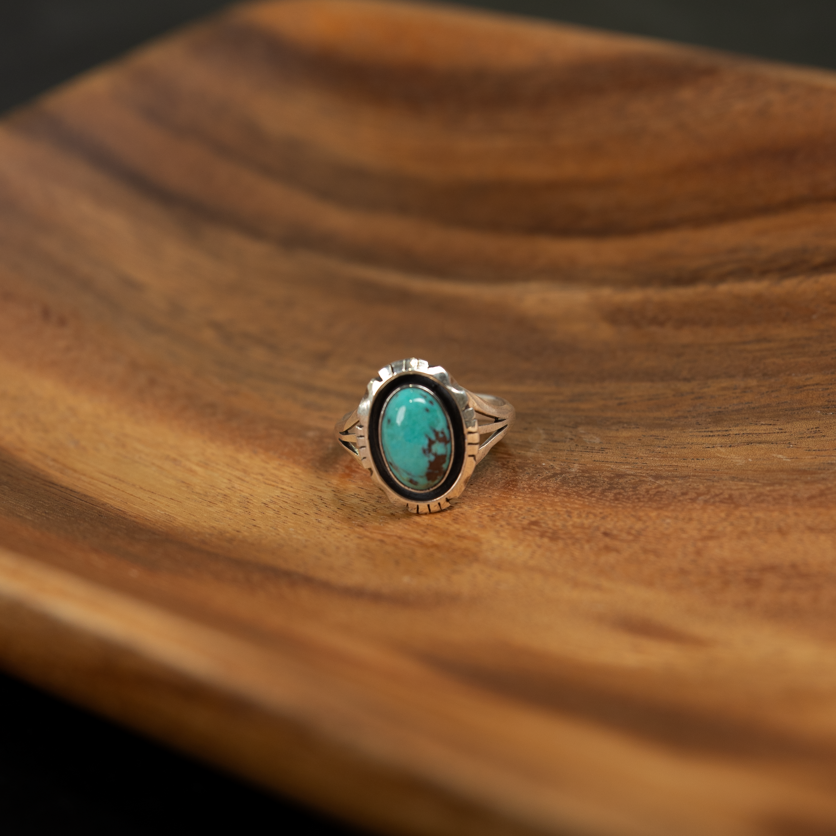 Women's Gallup Handmade Silver and Turquoise Ring with Black Inlay
