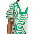 Women's Green and White Printed V-neck Blouse TY1027