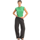 Women's Green Ruched Waist Sleeveless Cotton Top DZ26C520