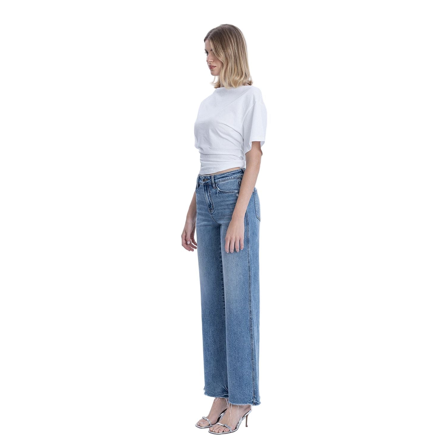 Women's High Rise Distressed Slit Hem Vintage Flare Jeans F9071