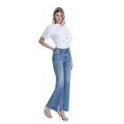 Women's High Rise Distressed Slit Hem Vintage Flare Jeans F9071