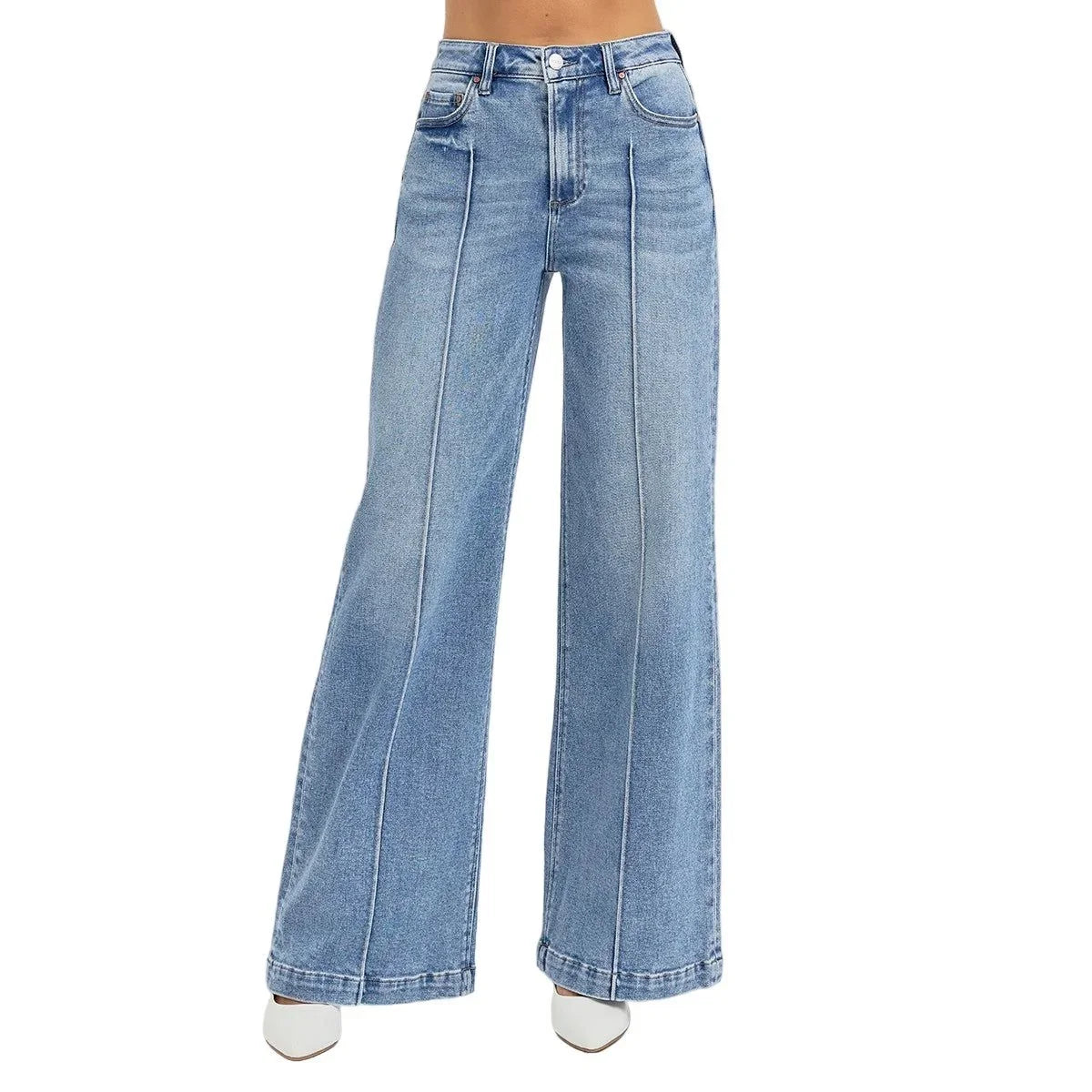 Women's Risen High Rise Wide Leg Pintuck Detailed Jeans RDP5989