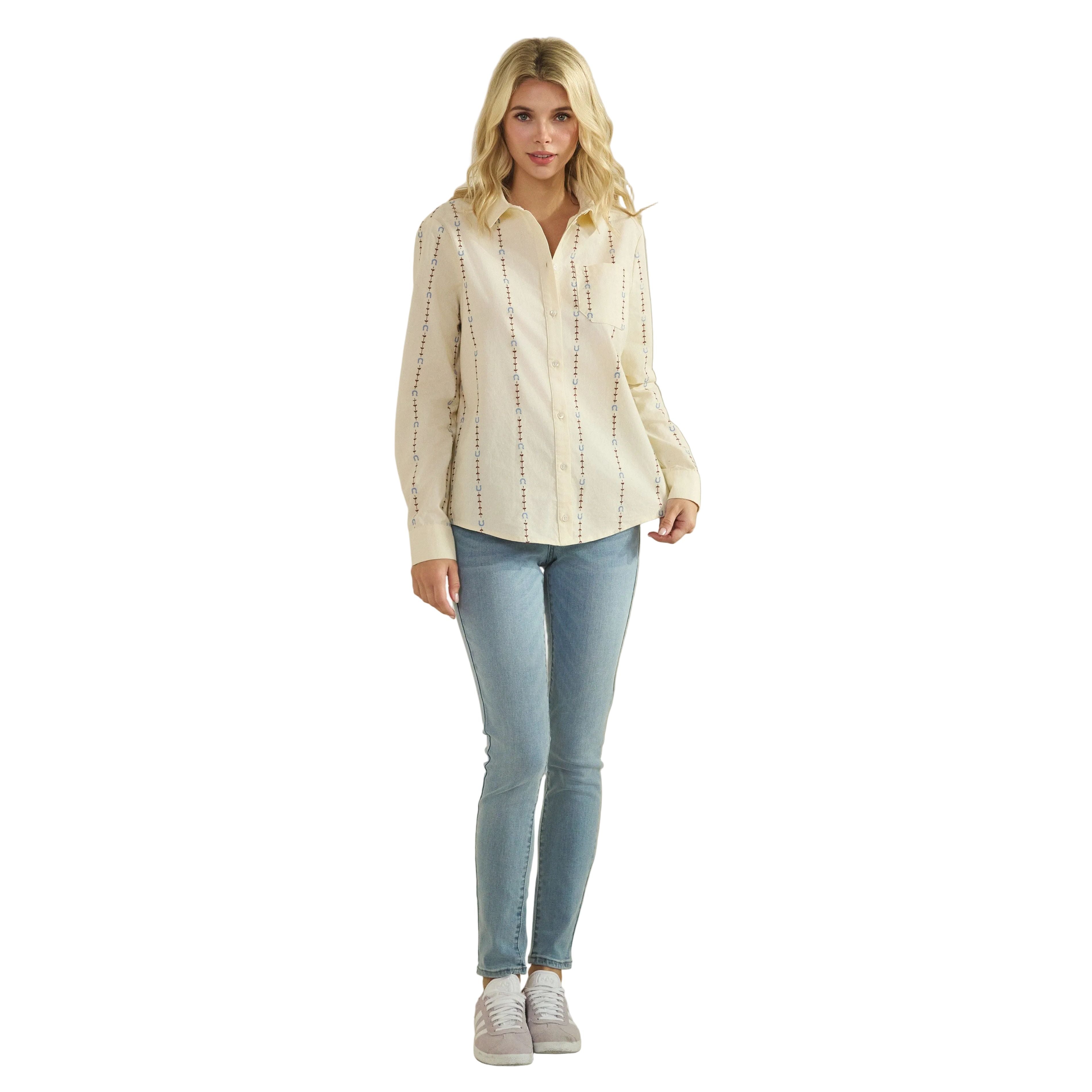 Women's Horseshoe Embroidered Fitted Shirt Blouse SDT6477