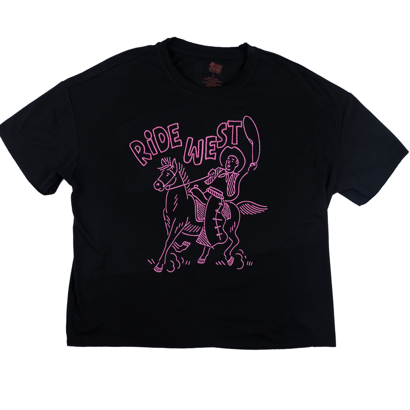 Women's Howdy Hanny Black and Pink Ride West Crop T-shirt