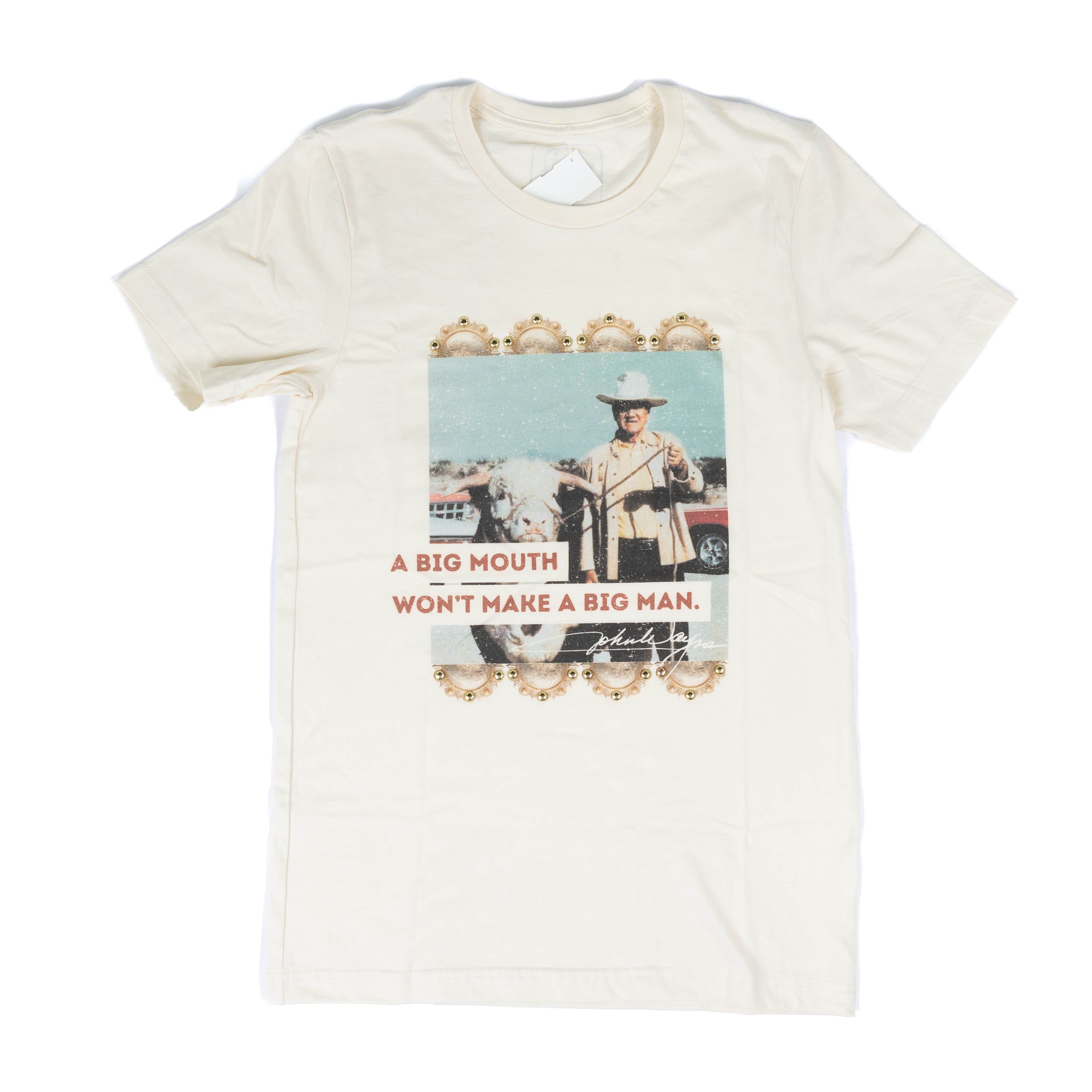 Women's Ivory "A Big Mouth Won't Make A Big Man" T-shirt