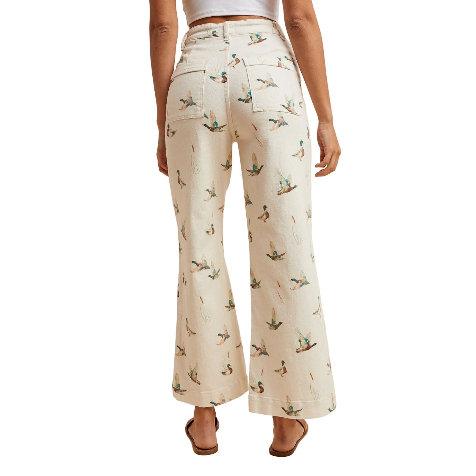 Women's Ivory Mallard Printed Stretch Denim Wide Leg Jeans AP6645J