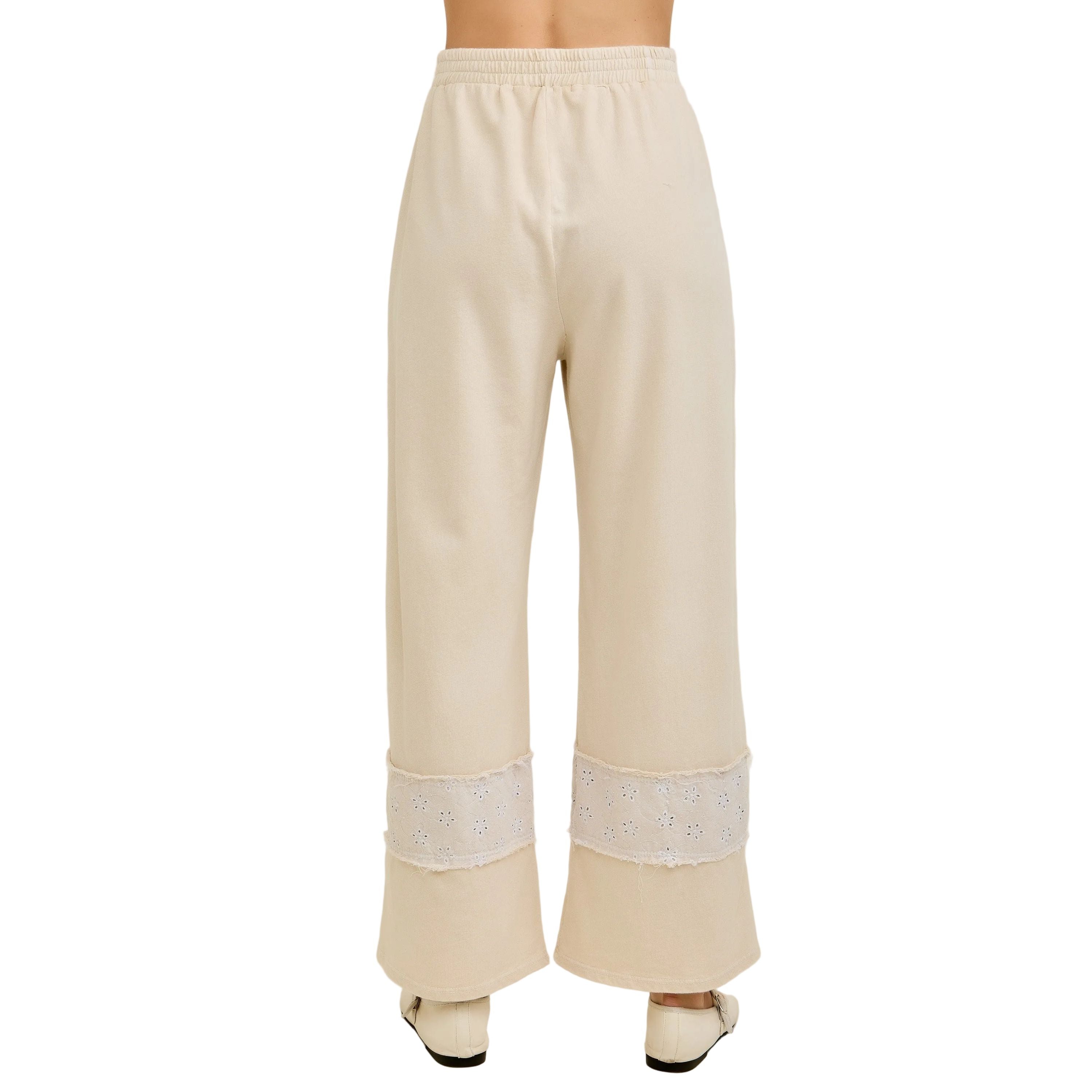 Women's J. Her Natural Patchwork Pants With Eyelet Lace and Floral HP7136