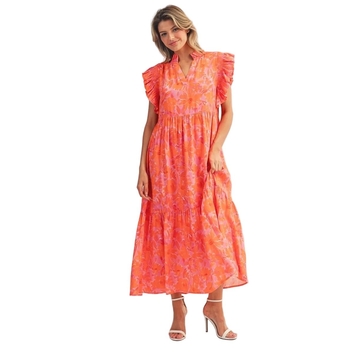 jodifl dress A Little While Longer in Green 49” Sleeve Length Jodifl Boho Floral Print Button