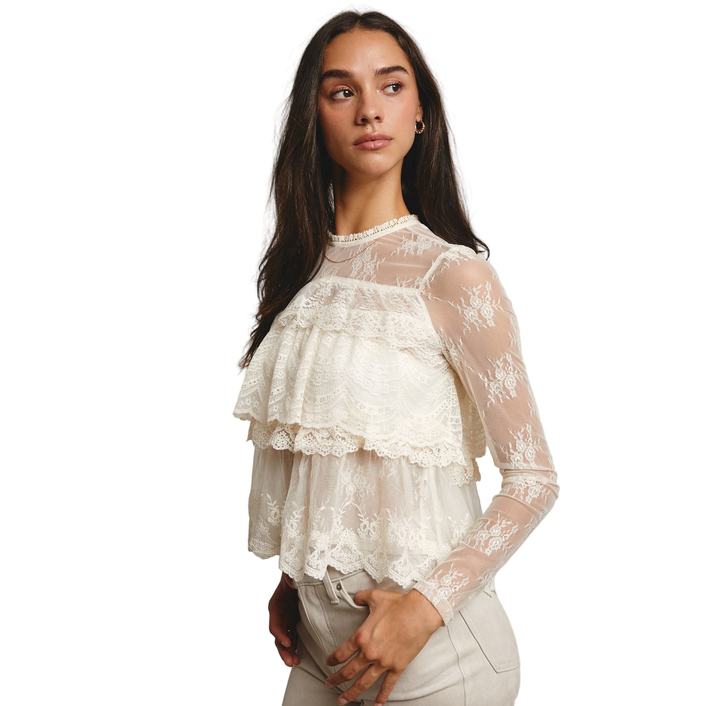 Women's Lace Ruffle Layering Blouse FT0002