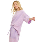 Women's Lavender Mineral Washed Eyelet Lace On Sleeves And Side Top HT7021