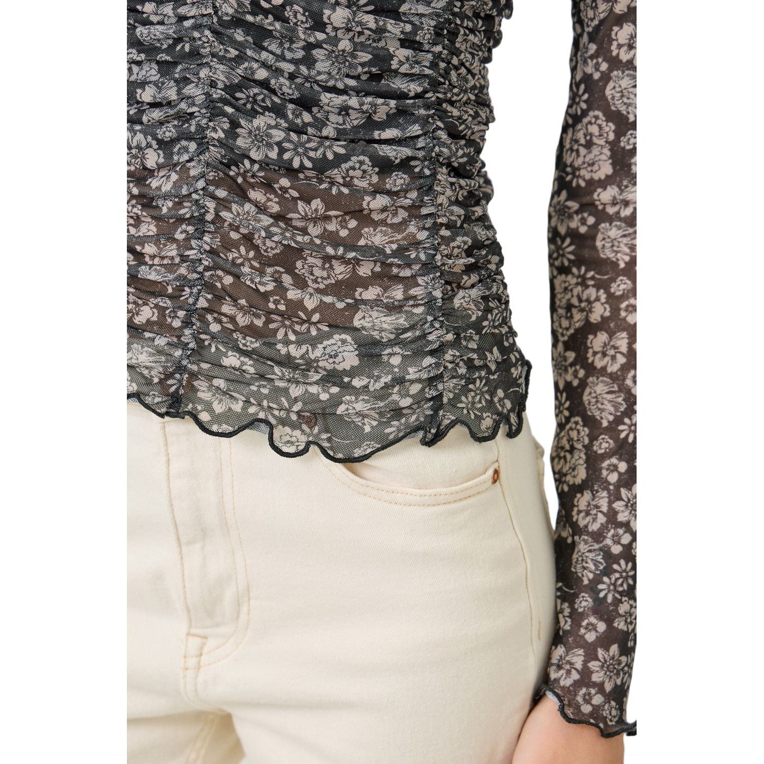Women's Lettuce Hem Mesh Print Top 61320
