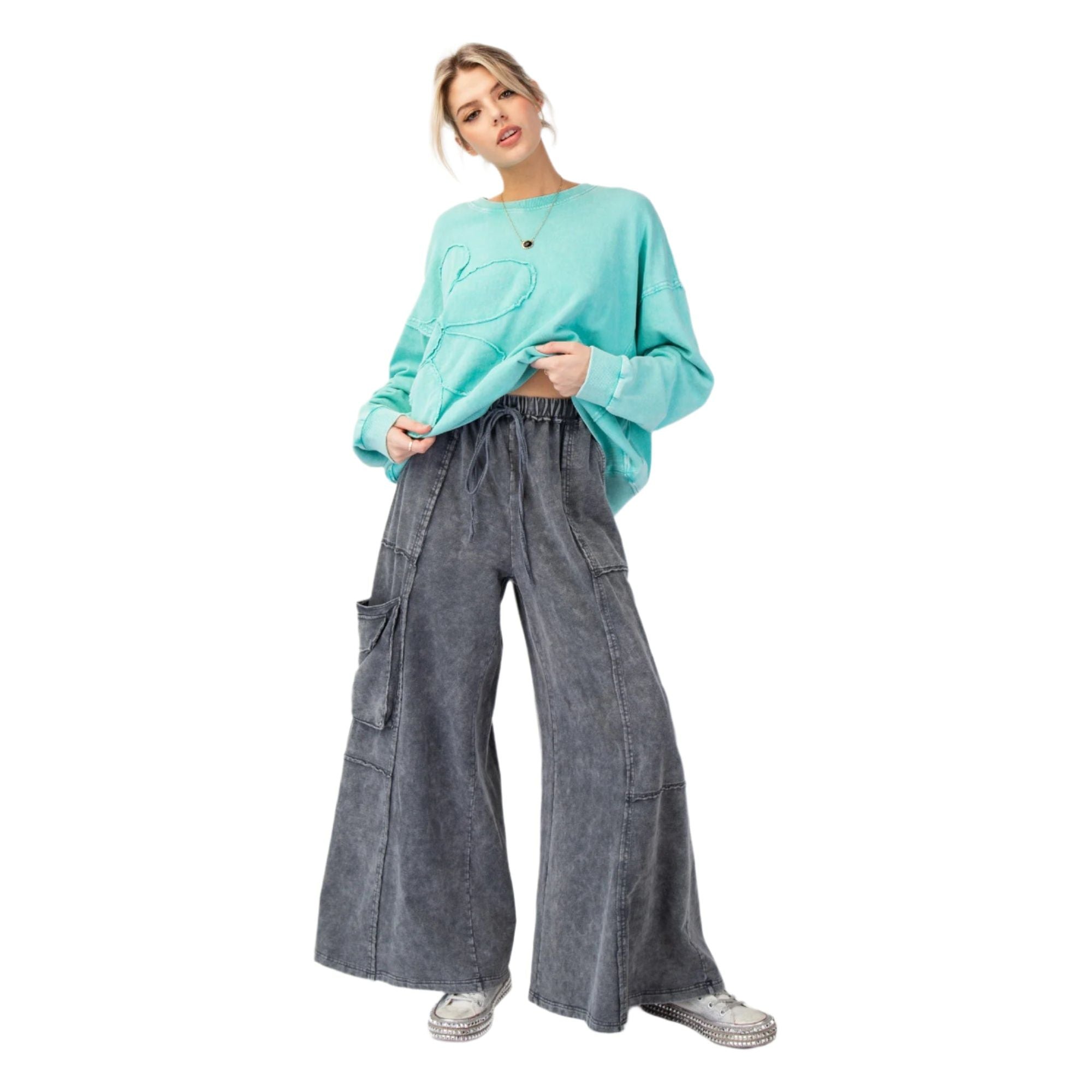 Women's Mineral Washed Terry Knit Pants EB90054 - Crazy House Western Wear