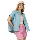Women's Mint Striped Oversized Striped Button Down Casual Shirt Top NT12495